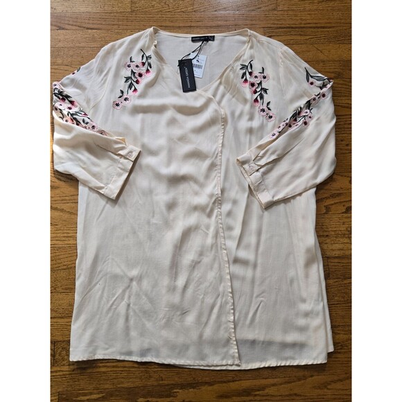 Amanda Green Womens XL Floral Embroidered Boho Open Front Blouse New - Picture 3 of 9